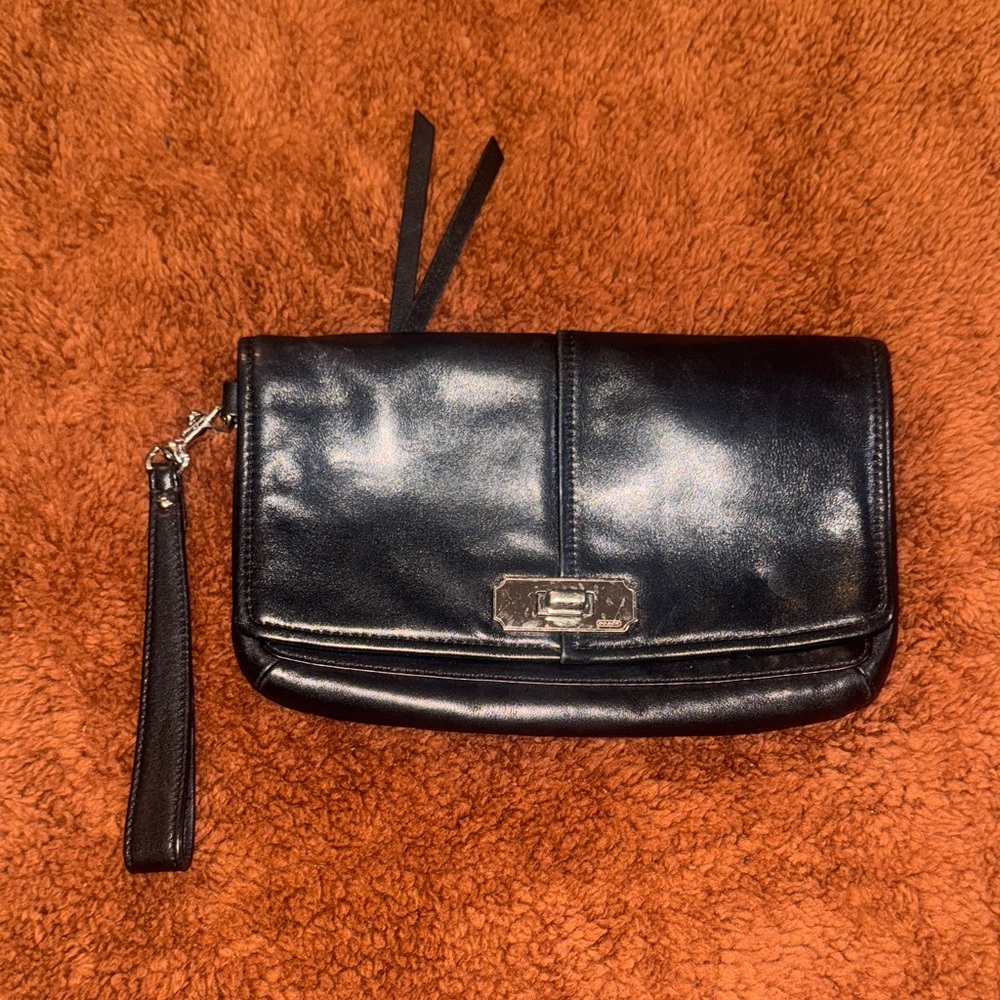 Black Leather Coach Wristlet